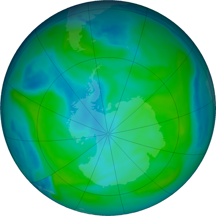 Antarctic ozone map for 04 February 2020
